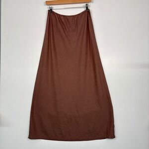 American Eagle Women Skirt Medium Brown Cotton Linen Maxi A-Line Flowy Pull On